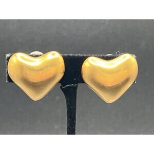 Puffy Heart Earrings Large Statement Gold-Plated 70's Retro Love Clip Ons "C"